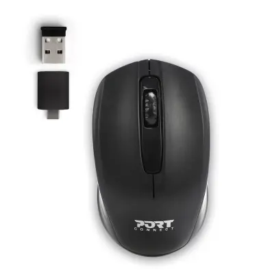 Port miš BUDGET bežični, USB-C & USB-A, crni