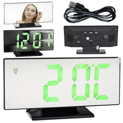 Velika 4u1 USB LED digitalna budilica s termometrom i ogledalom u crnoj boji