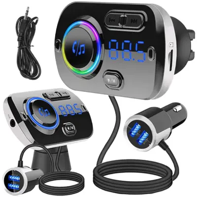 Auto FM odašiljač i Bluetooth punjač 3x USB 12-24V LED RGB