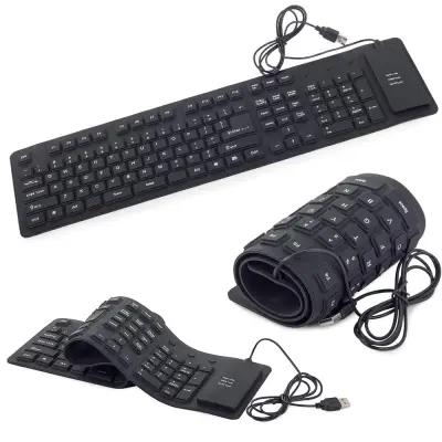 Tanka vodootporna USB silikonska tipkovnica - sklopiva crna