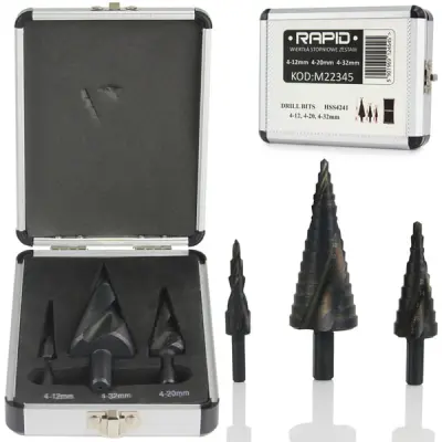 Set 3x HSS uvrnutih bušilica 4-32 mm - konusne bušilice