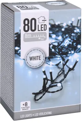 Novogodišnja rasvjeta, 80 LED hladno bijela, 8 m – 8 funkcija