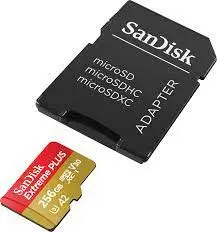 SanDisk Extreme PLUS microSDXC 256GB + SD adapter, brzina čitanja 200MB/s i brzina pisanja 140MB/s, A2 C10 V30 UH