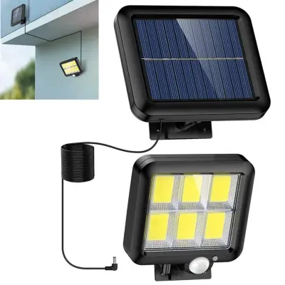 LED solarna reflektorska svjetiljka s odvojenim solarnim panelom i PIR senzorom pokreta, 120 COB LED dioda