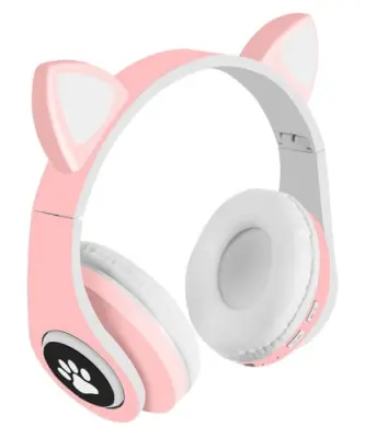 Roze LED bežične slušalice s mačjim ušima + mikrofon