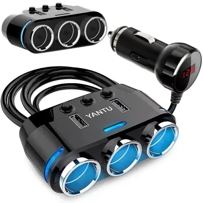 12-24V trostruki razdjelnik auto utičnice i 2x USB punjač 2.1A LED