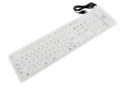 Tanka vodootporna USB silikonska tipkovnica - sklopiva bijela