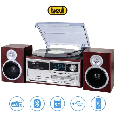 TREVI TT-1072, glazbeni sustav, FM radio DAB/DAB+, gramofon, kasetofon, BT/CD/MP3/USB/AUX-in, LCD zaslon, drvo