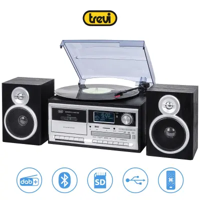 TREVI TT-1072, Glazbeni sustav, FM Radio DAB/DAB+, Gramofon, Kasetofon, BT/CD/MP3/USB/AUX-in, LCD zaslon, crn