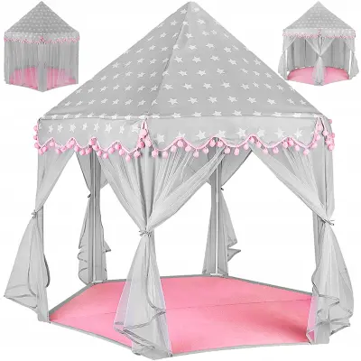 Palace šator za djecu 140 cm sivo-ružičasti
