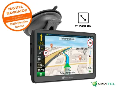 NAVITEL E707 magnetska GPS navigacija, 7" zaslon, baterija, magnetski nosač, informacije o vožnji, karte za cijelu Europu